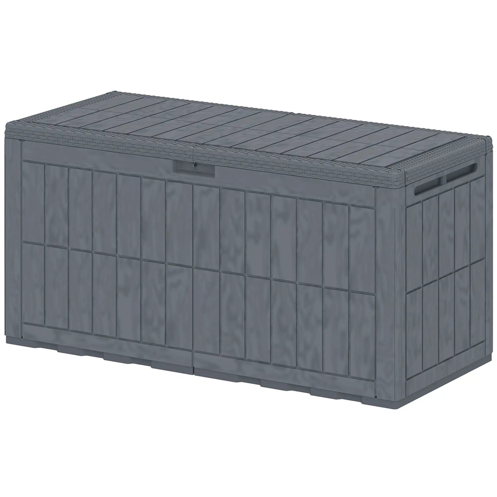 100 Gallon Resin Deck Box, Waterproof Lockable Outdoor Storage Patio Storage Boxes Grey Wood Effect at Gallery Canada