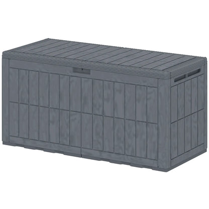 100 Gallon Resin Deck Box, Waterproof Lockable Outdoor Storage Patio Storage Boxes Grey Wood Effect at Gallery Canada