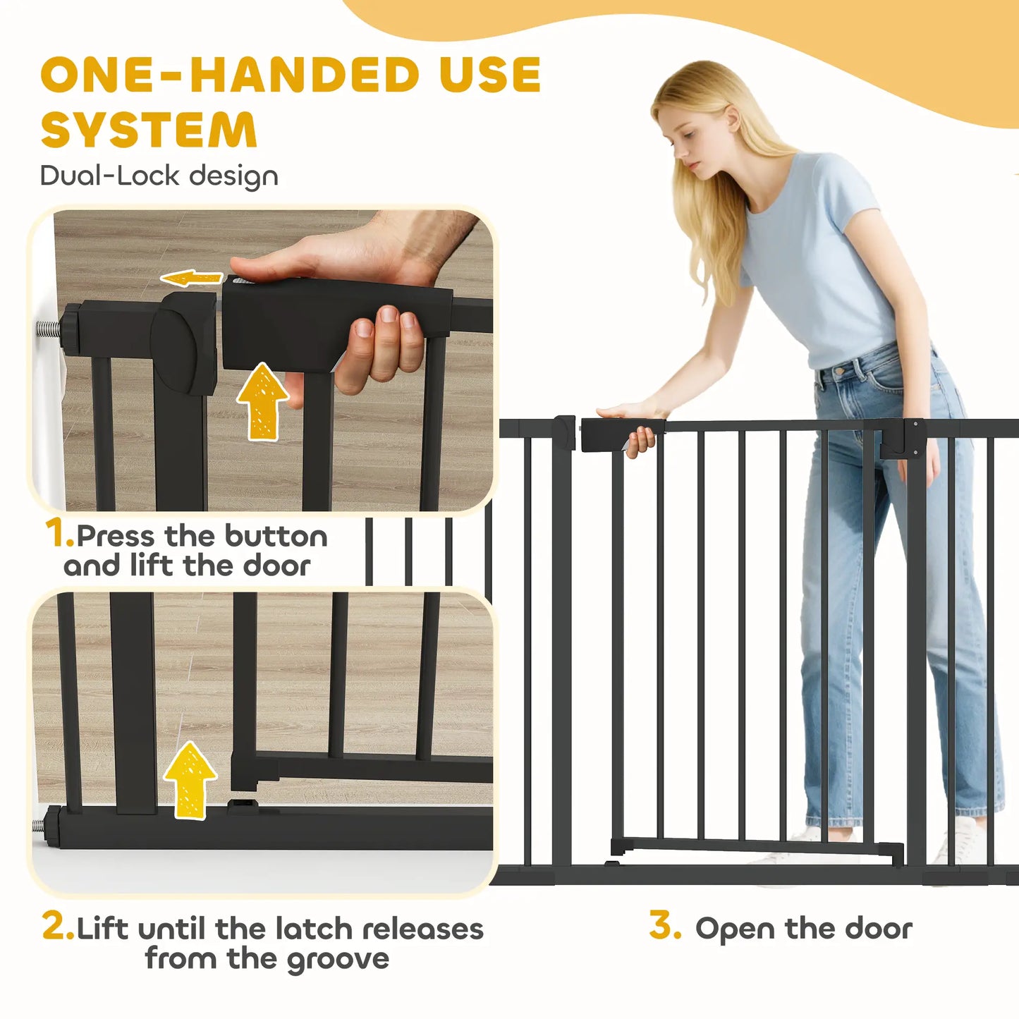 Baby Gate, Pet Safety Gate, 30"-51" Wide, Auto-Close, Black
