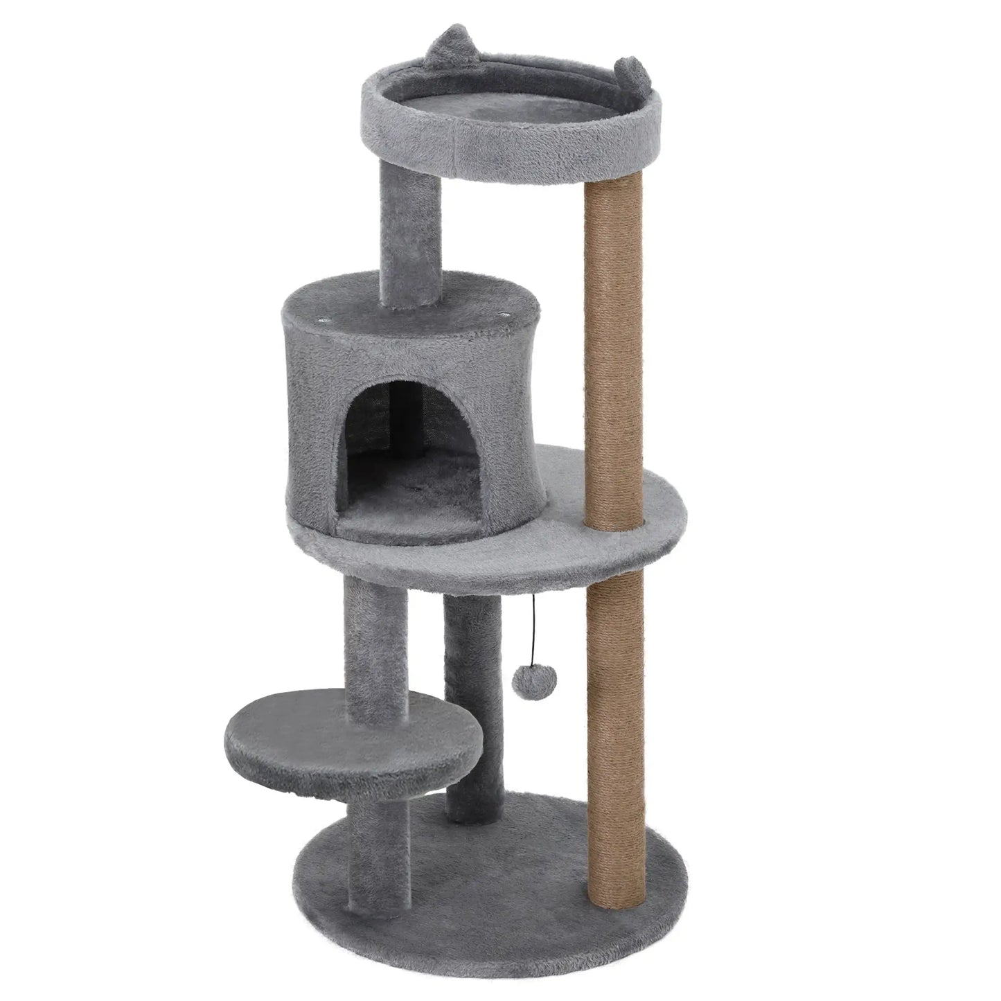 41" Cat Tree Tower with Condo, Scratching Posts, Hanging Ball, Grey Cat Towers Grey at Gallery Canada