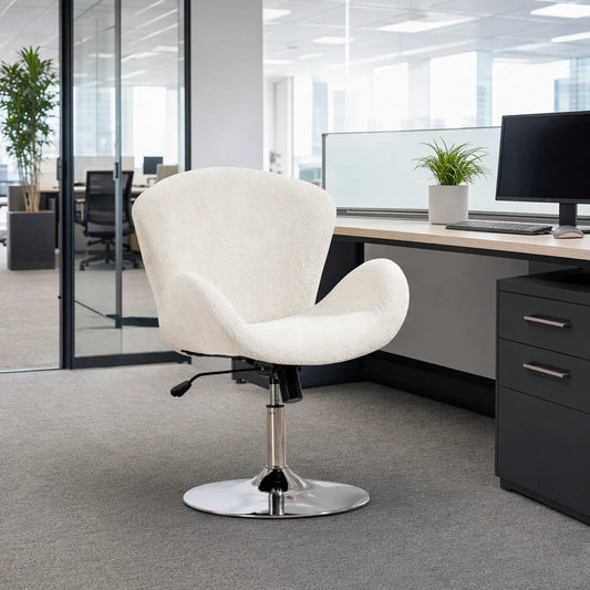 Swivel Office Chair, Velvet Desk Chair, Wide Bucket Seat, Cream White Task Chairs Cream White, Silver at Gallery Canada