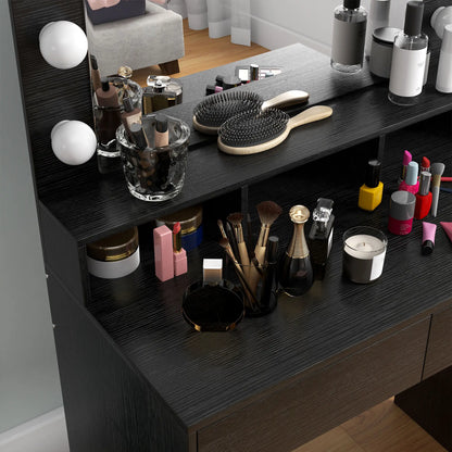 Vanity Table, Makeup Dressing Table with LED Lighting Mirror, Drawers, for Bedroom, Black Dressing & Vanity Tables at Gallery Canada