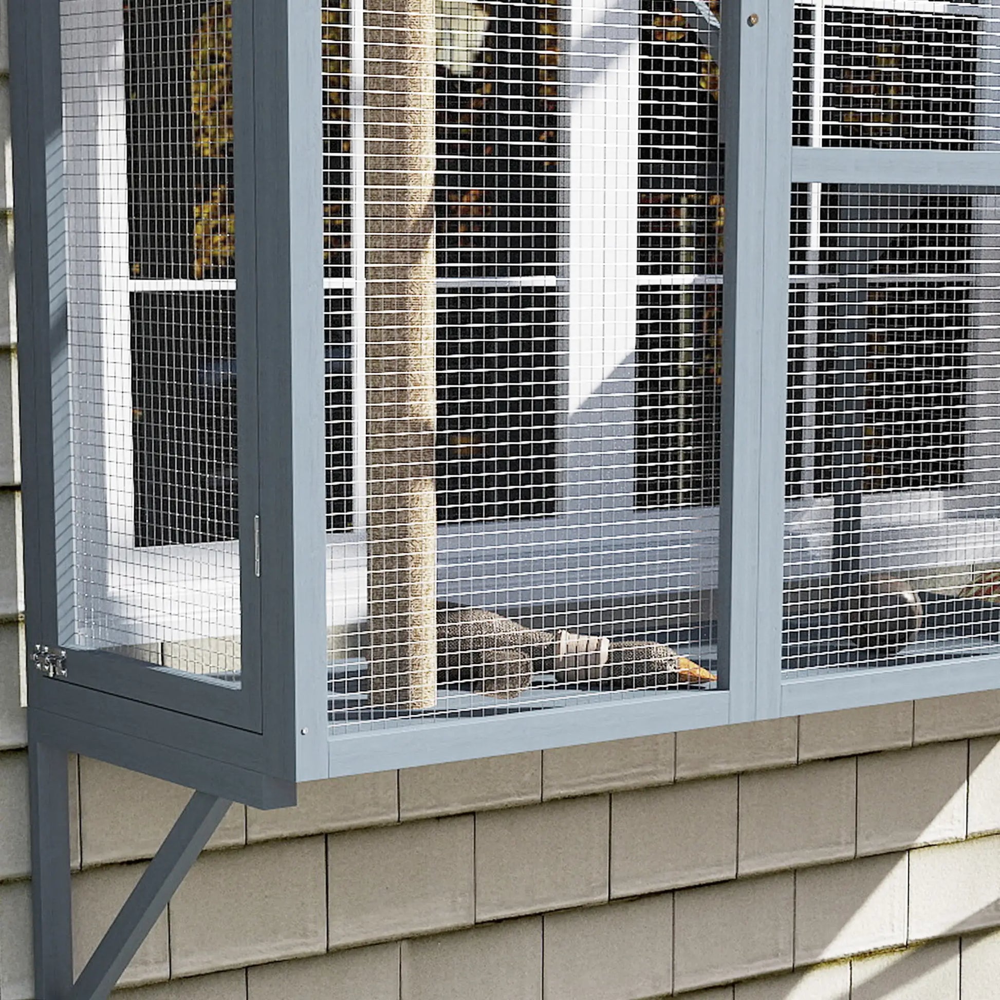 Wooden Catio Outdoor, Cat Window Box Enclosure for 2-3 Large Cats with 2 Jumping Platforms &; Scratching Post, Grey Outdoor Cat Enclosures at Gallery Canada