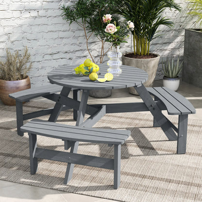6 Person Round Picnic Table, With Umbrella Hole, 3 Built-in Benches, Grey Outdoor Dining Sets at Gallery Canada