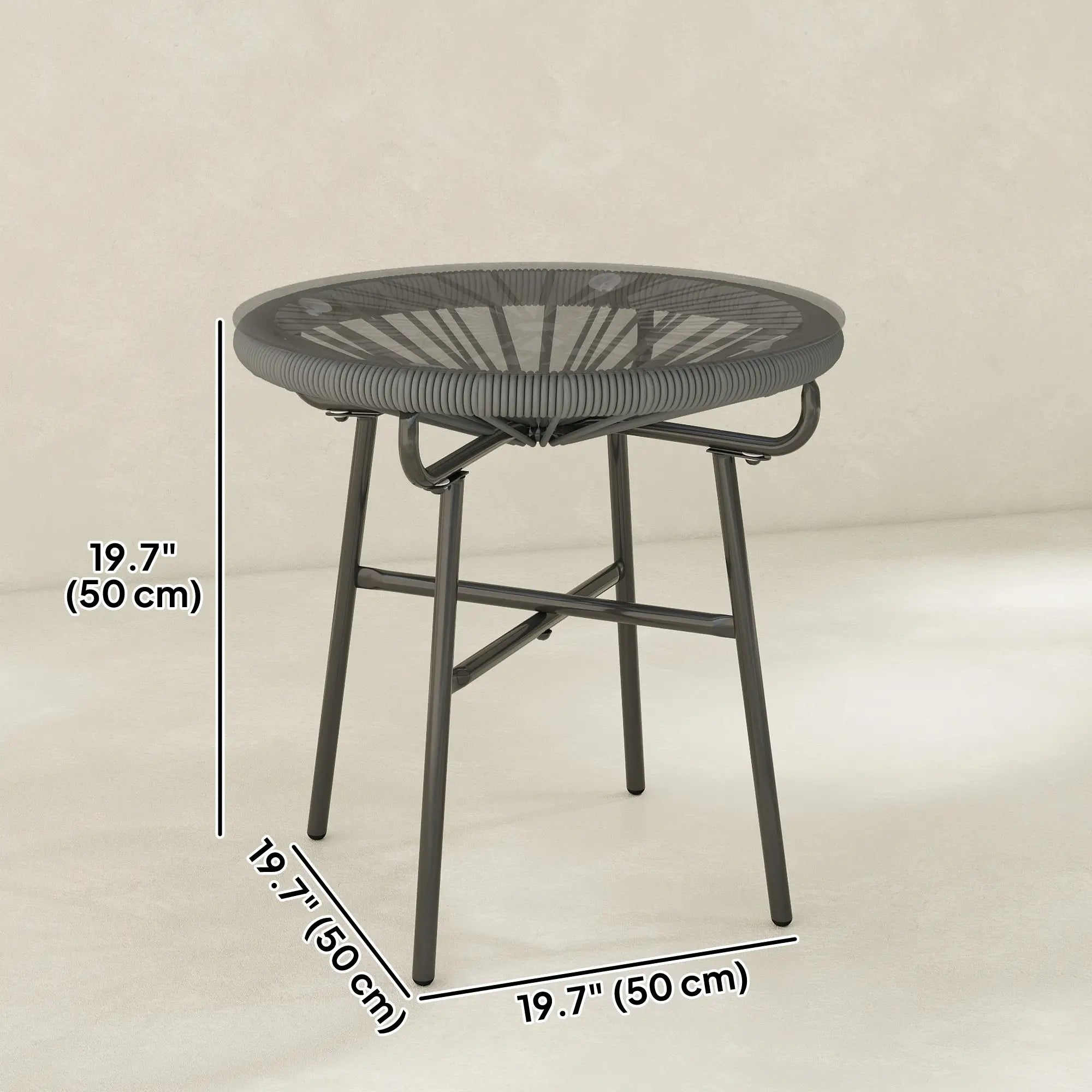 Round Outdoor Rattan Side Table, Tempered Glass Top, Dark Grey Patio Side Tables at Gallery Canada