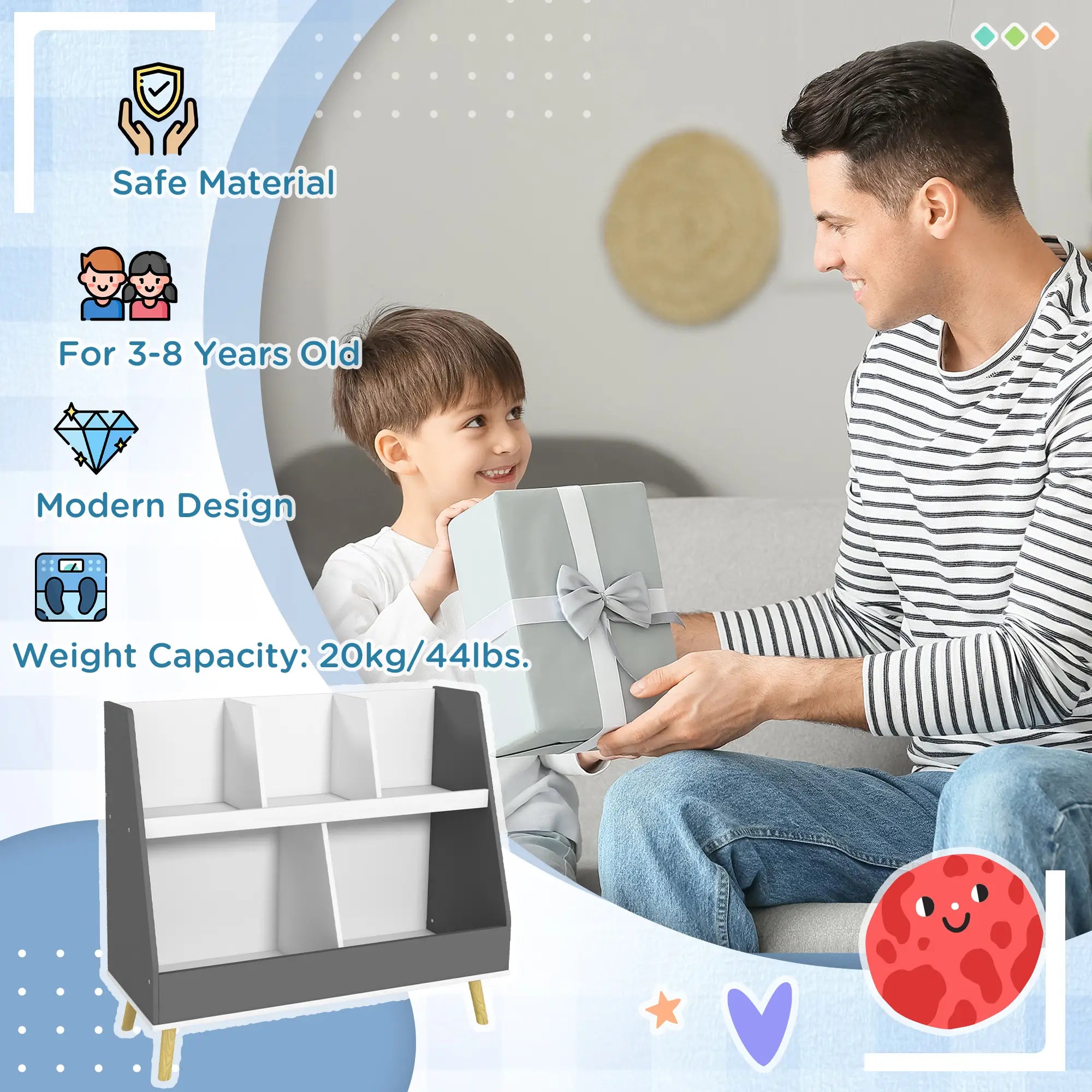 2 Tier Kids Toy Organizer, 5 Compartments, Anti-Tip, Nursery, Playroom, Grey Bookshelves & Bookcases at Gallery Canada