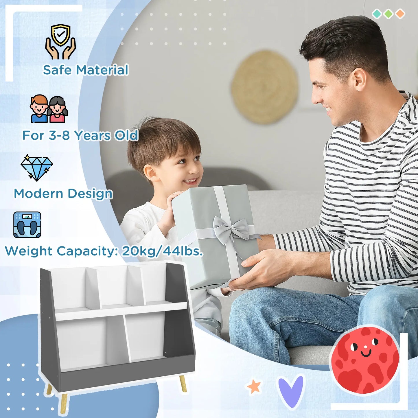 2 Tier Kids Toy Organizer, 5 Compartments, Anti-Tip, Nursery, Playroom, Grey Bookshelves & Bookcases at Gallery Canada