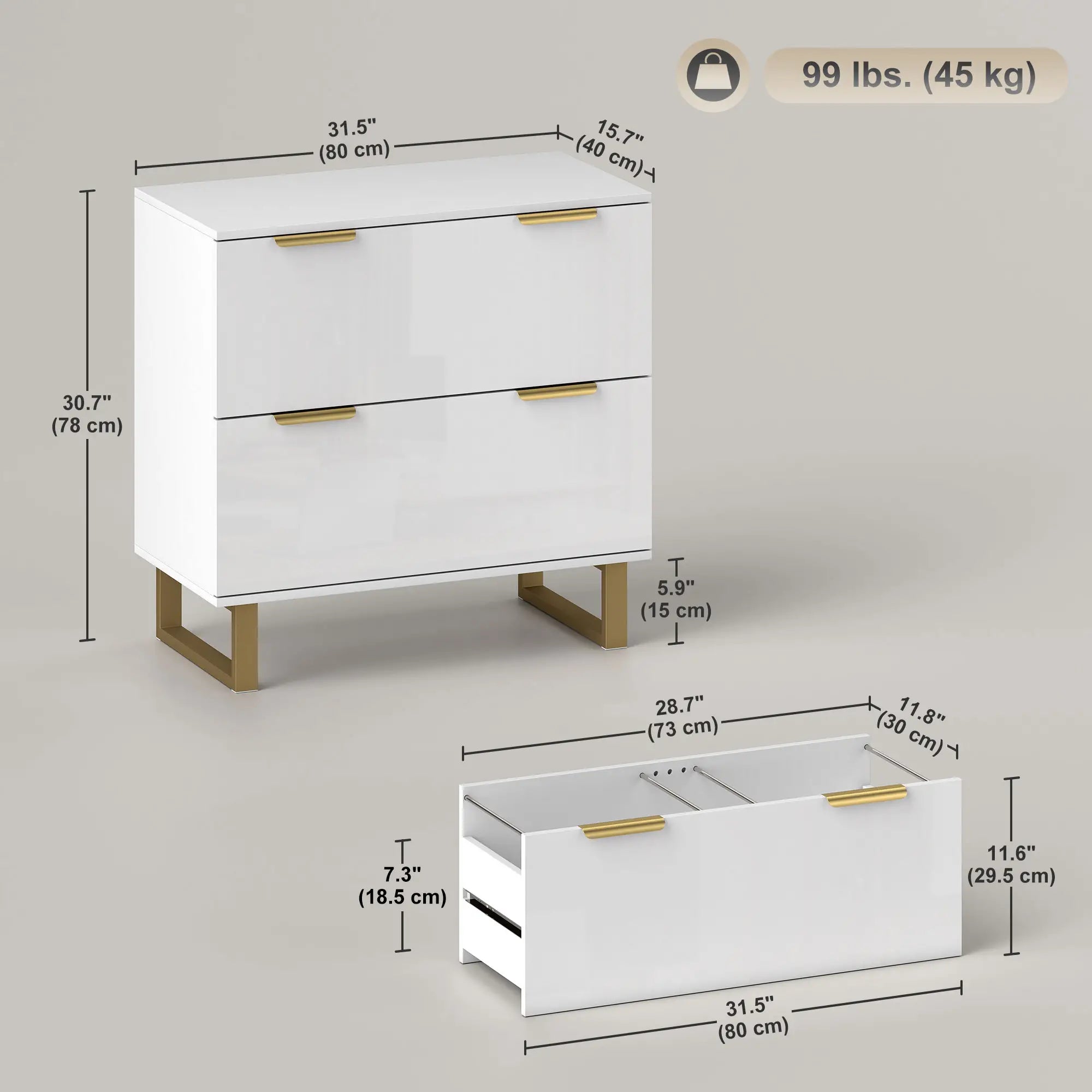 2 Drawer Lateral File Cabinet, Letter/A4/Legal Size, High Gloss White, White Office Cabinets & Cupboards at Gallery Canada