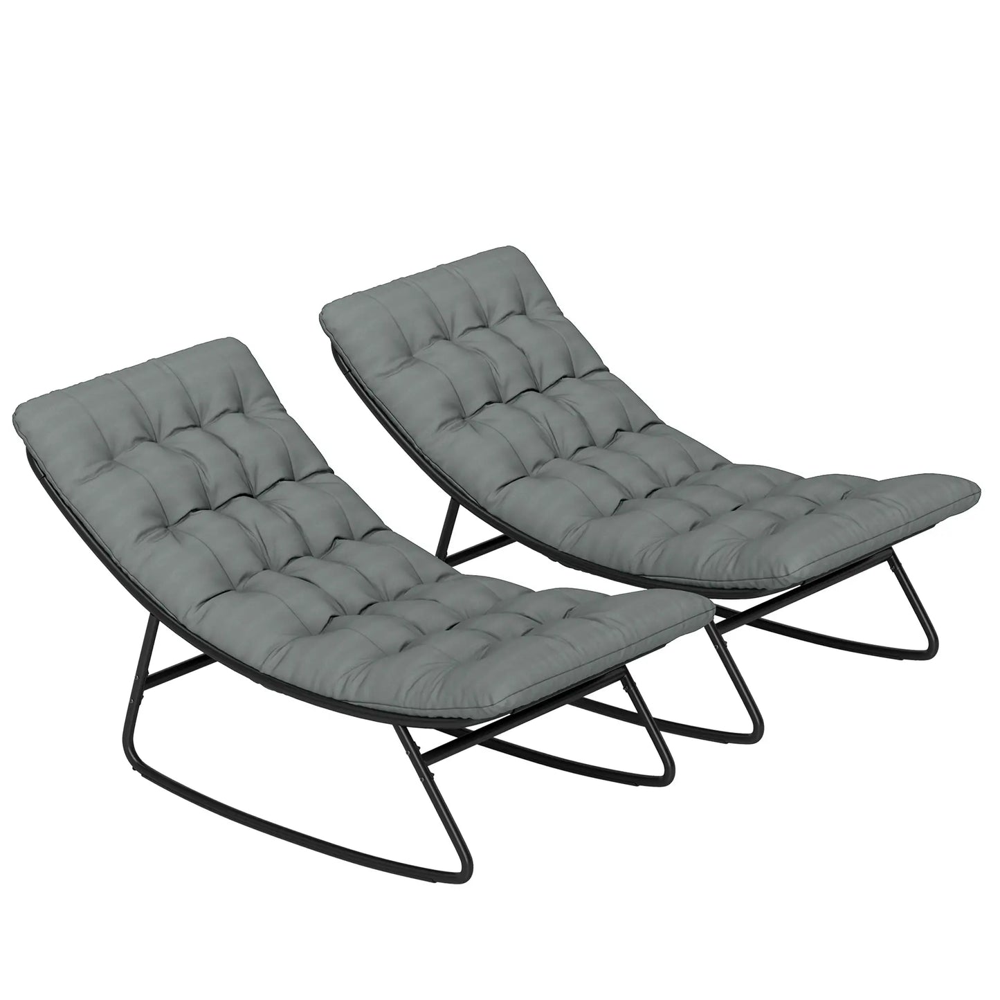 Outdoor Rocking Chair Set of 2 with Cushion, Steel Frame, Grey Outdoor Rocking Chairs Dark Grey, Black at Gallery Canada