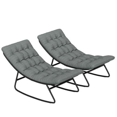 Outdoor Rocking Chair Set of 2 with Cushion, Steel Frame, Grey