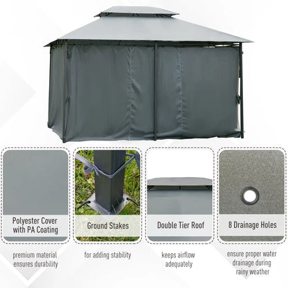 13'L x 10'W x 8.7'H Patio Gazebo, 2-Tiers Garden Canopy, Grey Gazebos at Gallery Canada