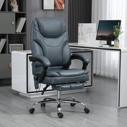 6 Point Vibration Massage Office Chair, PU Leather, Heated, Reclining, Grey Massage Chairs at Gallery Canada