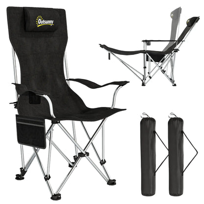 Set of 2 Reclining Camping Chairs with Foot Rest, Headrest, Cup Holder, Storage Bag, Black Picnic Tables & Camping Chairs at Gallery Canada
