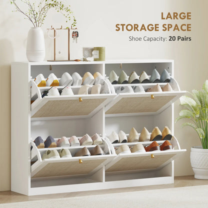 Narrow Shoe Storage Cabinet, 4 Flip Drawers, Adjustable Shelves, 20 Pairs, White Shoe Storage Cabinets & Racks at Gallery Canada