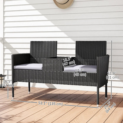 PE Rattan Loveseat with Cushion, Mid-Table, Light Grey Patio Chairs at Gallery Canada