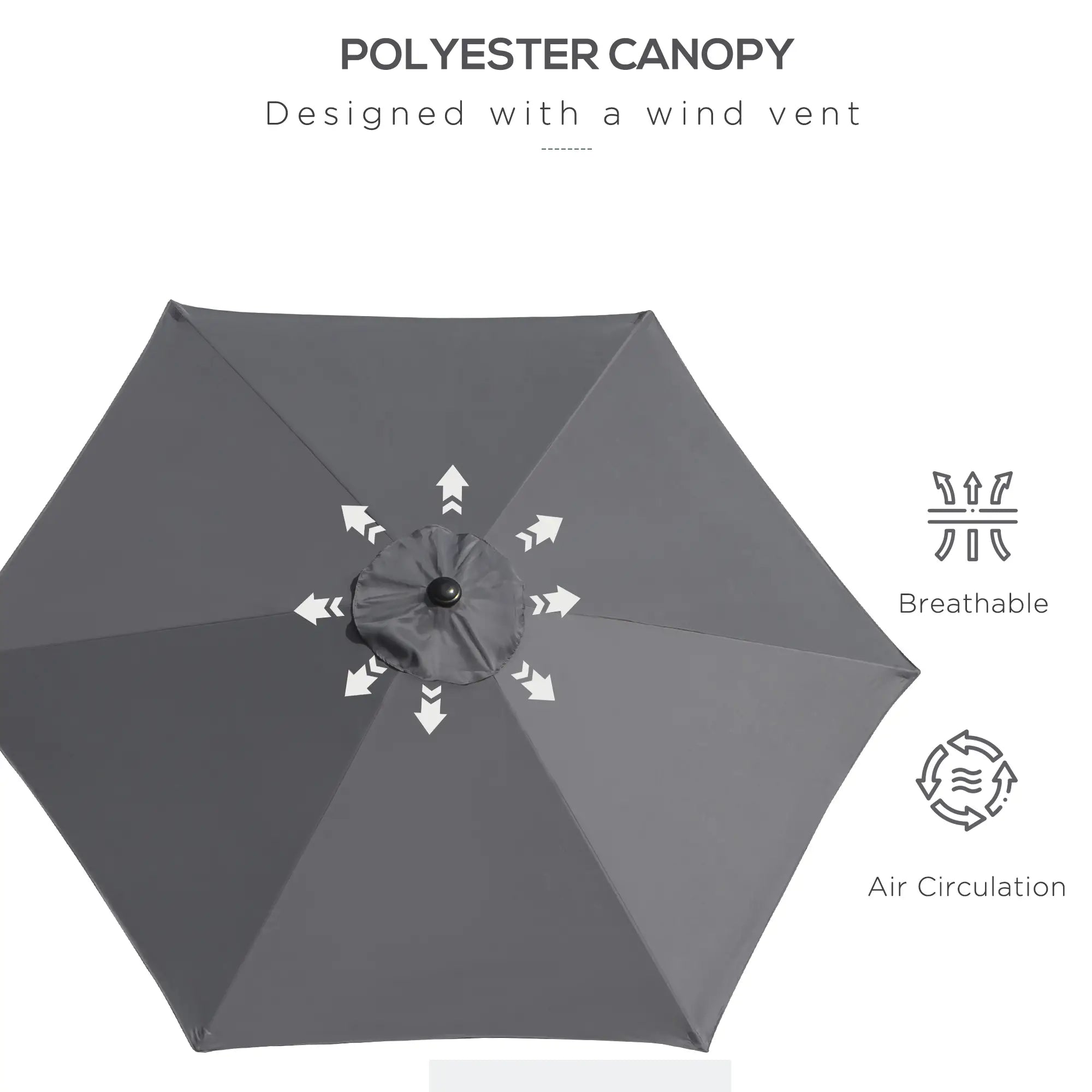 8.5FT Round Patio Umbrella, 6 Ribs, Tilt Canopy with Crank Handle, Grey Sun Umbrellas at Gallery Canada