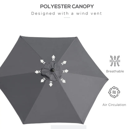 8.5FT Round Patio Umbrella, 6 Ribs, Tilt Canopy with Crank Handle, Grey Sun Umbrellas at Gallery Canada