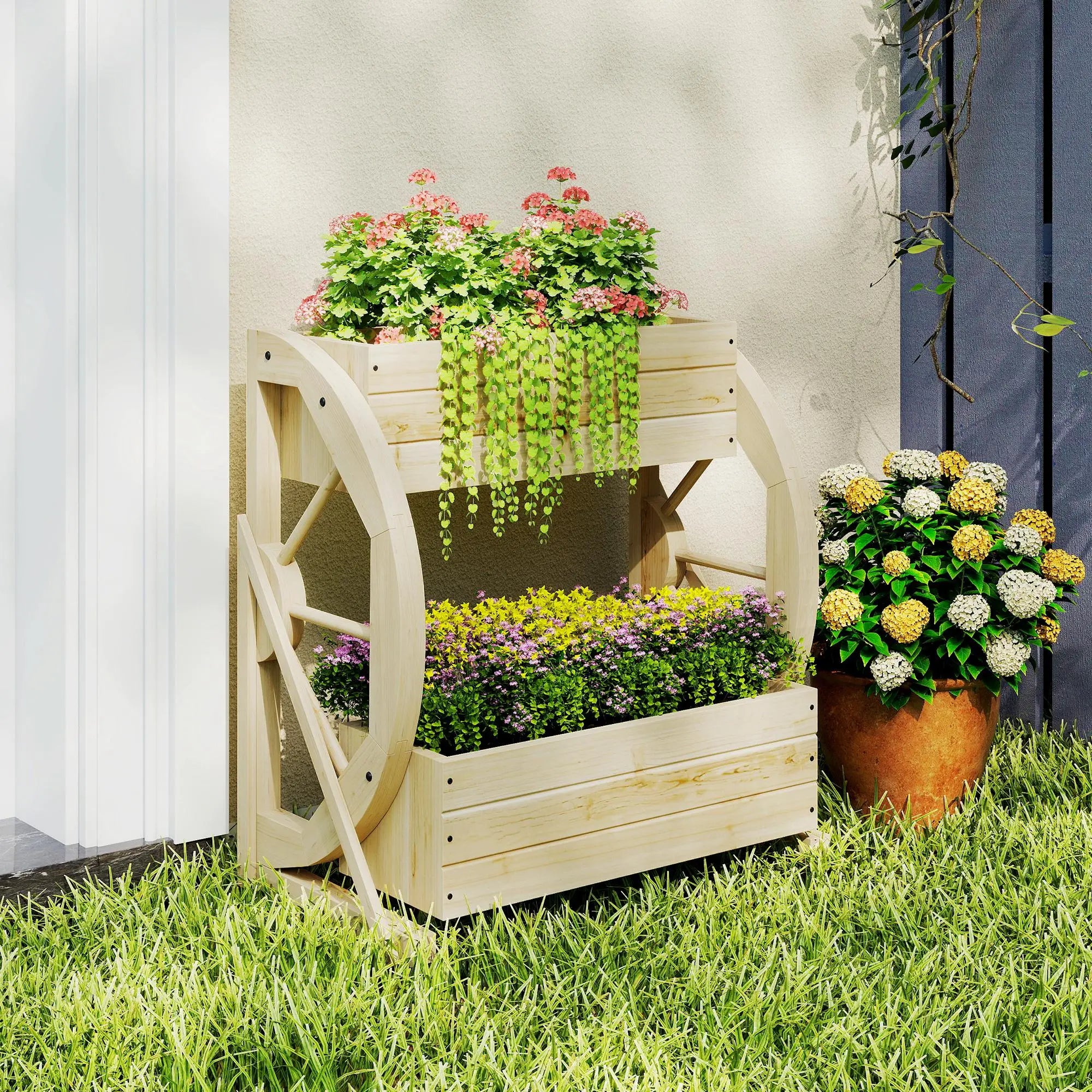 Wooden Wagon Planter Box, 2-Tier Raised Garden Bed, Wooden Wooden Planter Boxes at Gallery Canada