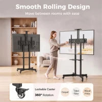 Support de télévision mobile roulant de 32 à 75 pouces, inclinaison, hauteur réglable, noir