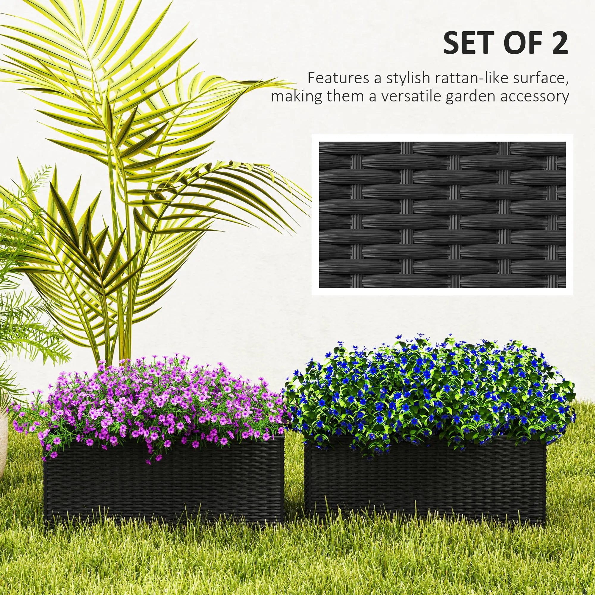 2 Pack 20 Inch Self-Watering Hanging Pots, Railing Planter, Rattan Look, Black Garden Accessories at Gallery Canada