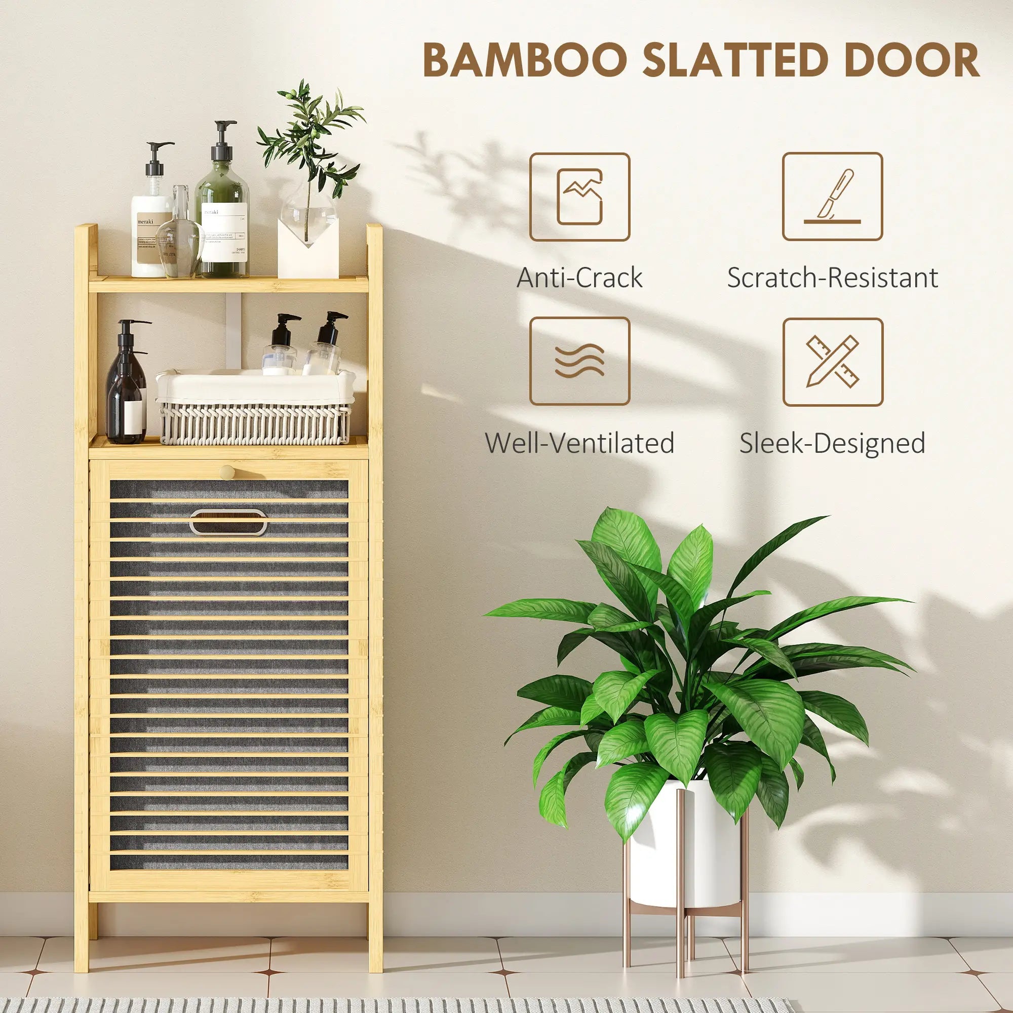 Bamboo Laundry Cabinet, Tilt Out Hamper with Basket, Natural Bathroom Cabinets at Gallery Canada