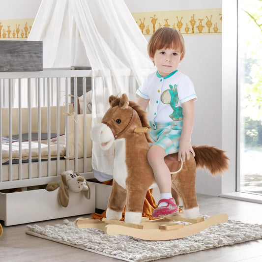 Plush Rocking Horse, Wooden Rockers with Sounds, 36-72 Months, Brown Rocking Horses Brown and White at Gallery Canada