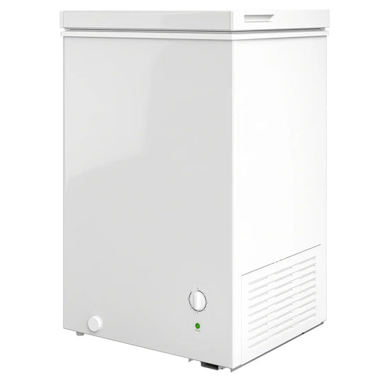 3.5 Cu.Ft Chest Freezer, Adjustable Thermostat, Wire Basket, White Small Kitchen Appliances White at Gallery Canada