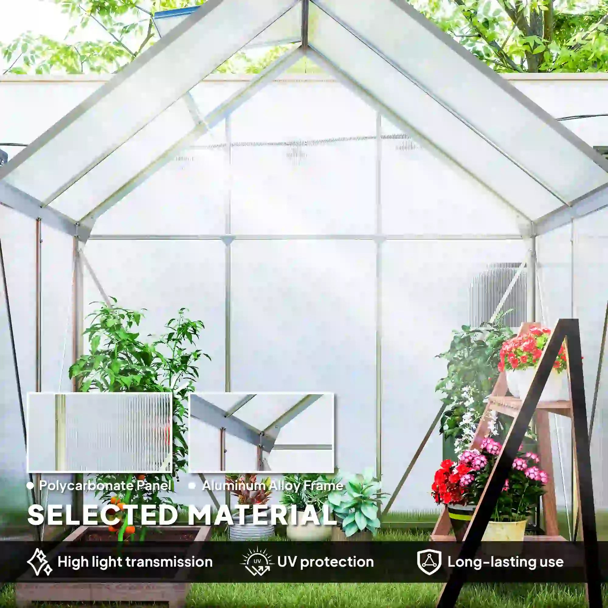 6' x 4' x 6.6' Walk-in Greenhouse, Polycarbonate, Adjustable Roof Vent Walk In Greenhouses at Gallery Canada