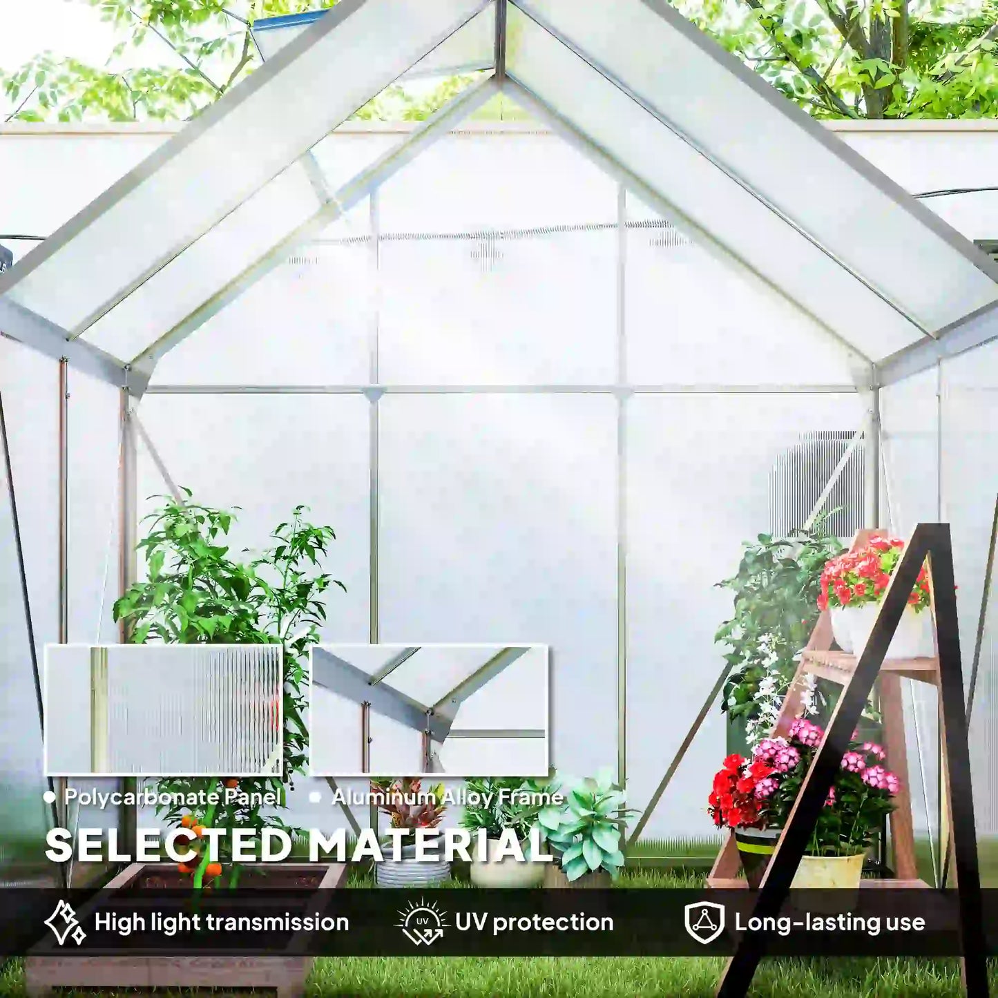 6' x 4' x 6.6' Walk-in Greenhouse, Polycarbonate, Adjustable Roof Vent Walk In Greenhouses at Gallery Canada