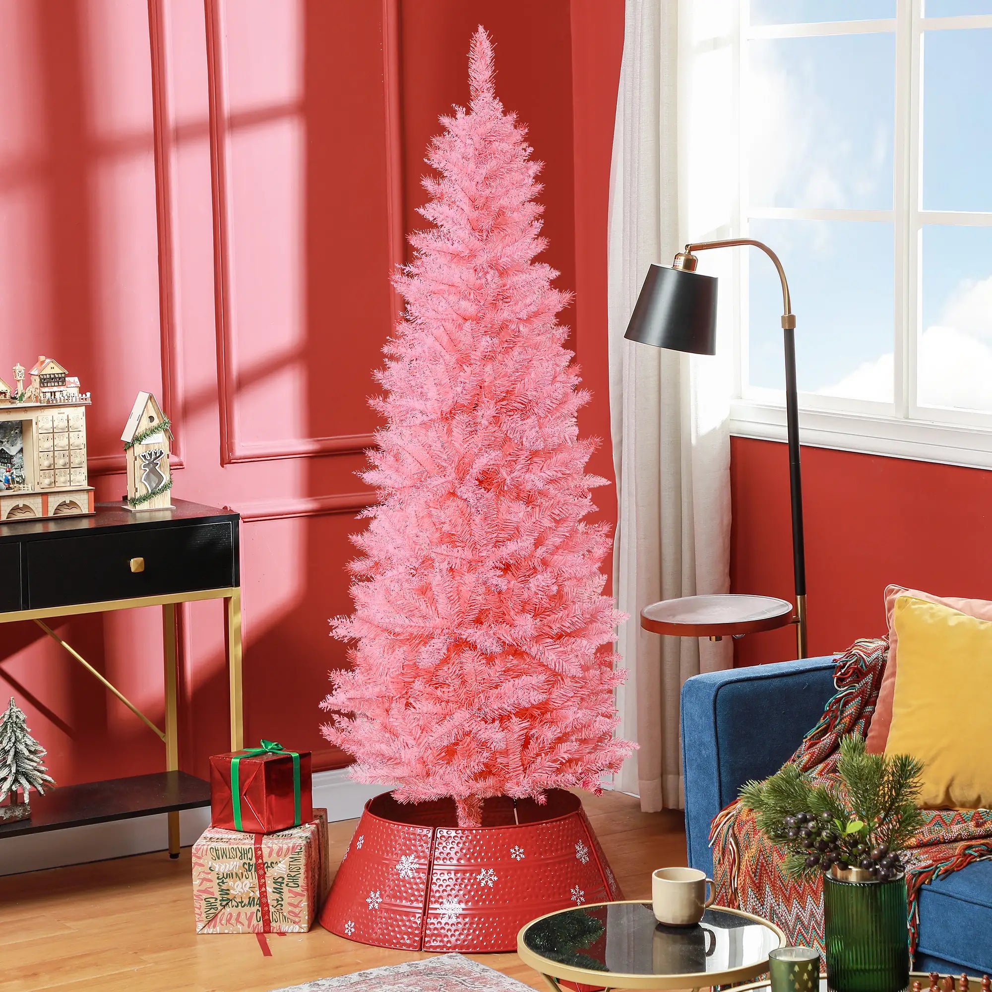 6ft Pencil Artificial Christmas Tree, 479 Branch Tips, Steel Base, Pink Pencil Christmas Trees at Gallery Canada