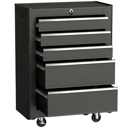 5-Drawer Rolling Tool Cabinet, Lockable Tool Chest, Black Tool Organizers Black at Gallery Canada
