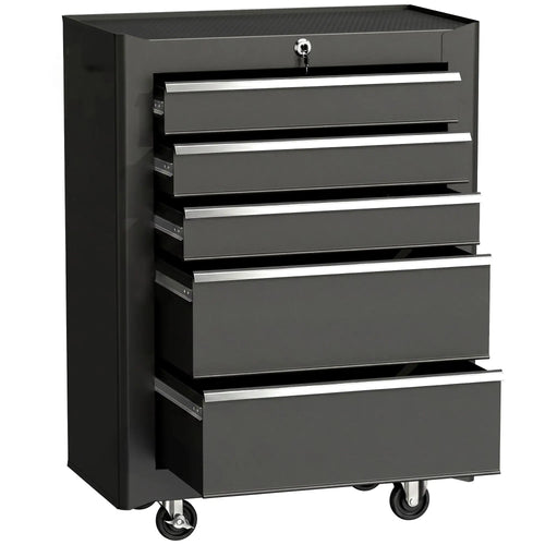 5-Drawer Rolling Tool Cabinet, Lockable Tool Chest, Black