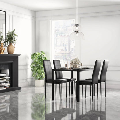 5-Piece Rectangular Glass Dining Table, Metal Frame, Faux Leather Chairs, Black Bar Sets at Gallery Canada