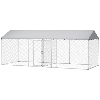 Outdoor Dog Kennel, Waterproof UV Cover, Escape-Proof Lock, 19.7' x 7.5' x 7.5' Houses, Kennels & Pens Silver at Gallery Canada