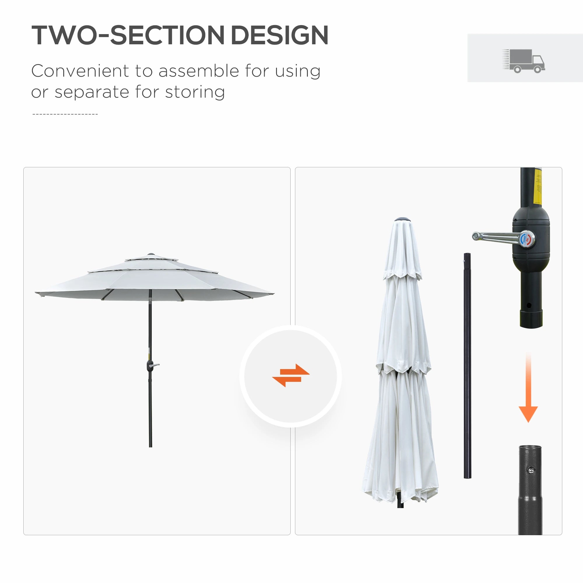 9FT 3-Tier Patio Umbrella, Crank & Tilt, Cream White Sun Umbrellas at Gallery Canada