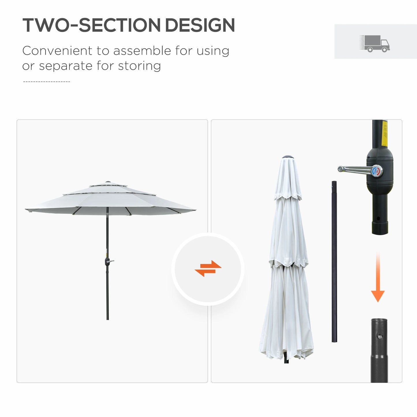 9FT 3-Tier Patio Umbrella, Crank & Tilt, Cream White Sun Umbrellas at Gallery Canada