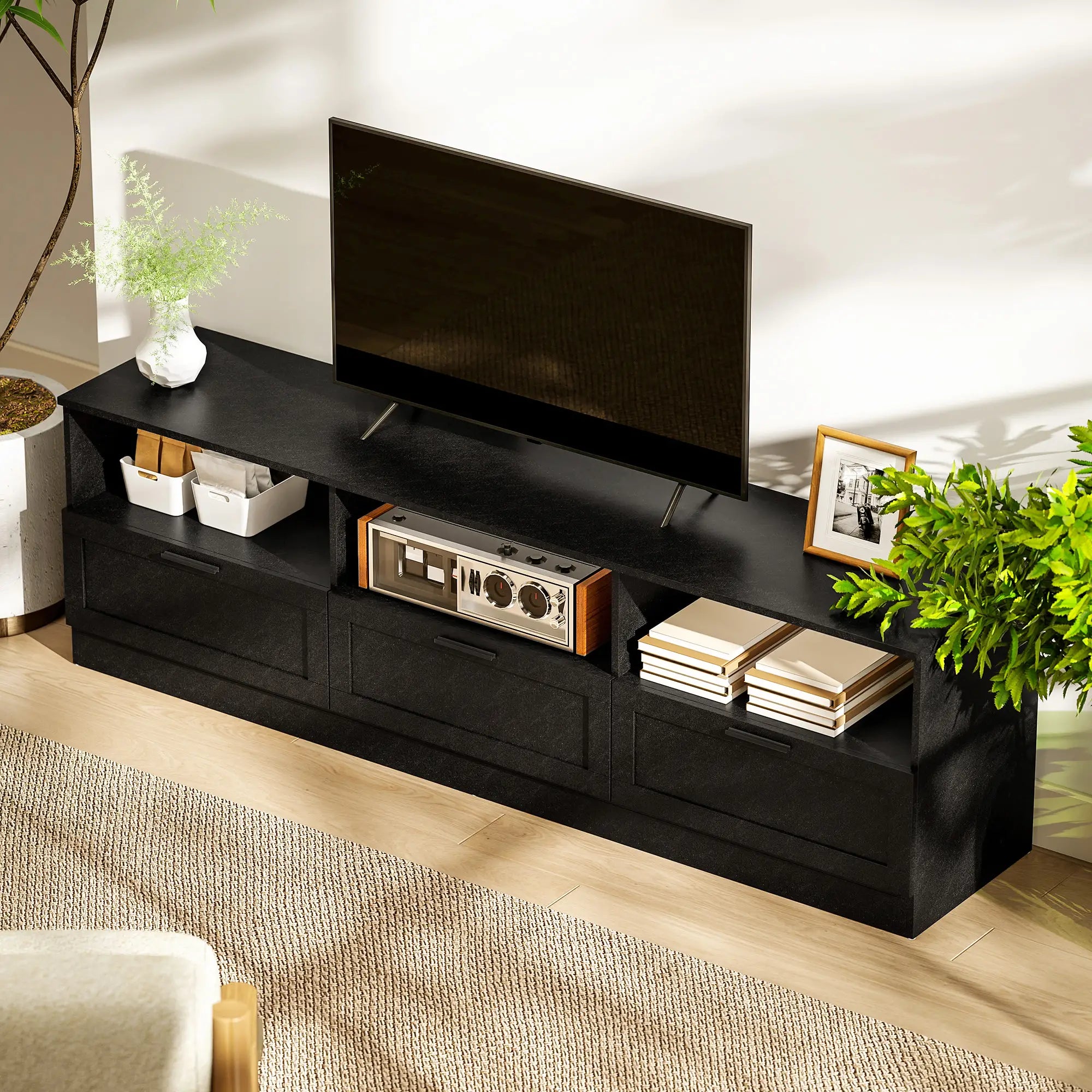 TV Stand with Storage, 3 Cabinets, 3 Shelves, for TVs up to 85