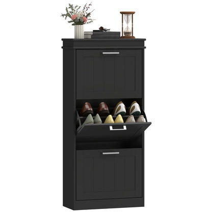 Slim Shoe Cabinet, 3 Flip Drawers, Adjustable Shelves, Holds 15 Pairs, Black Shoe Storage Cabinets & Racks at Gallery Canada
