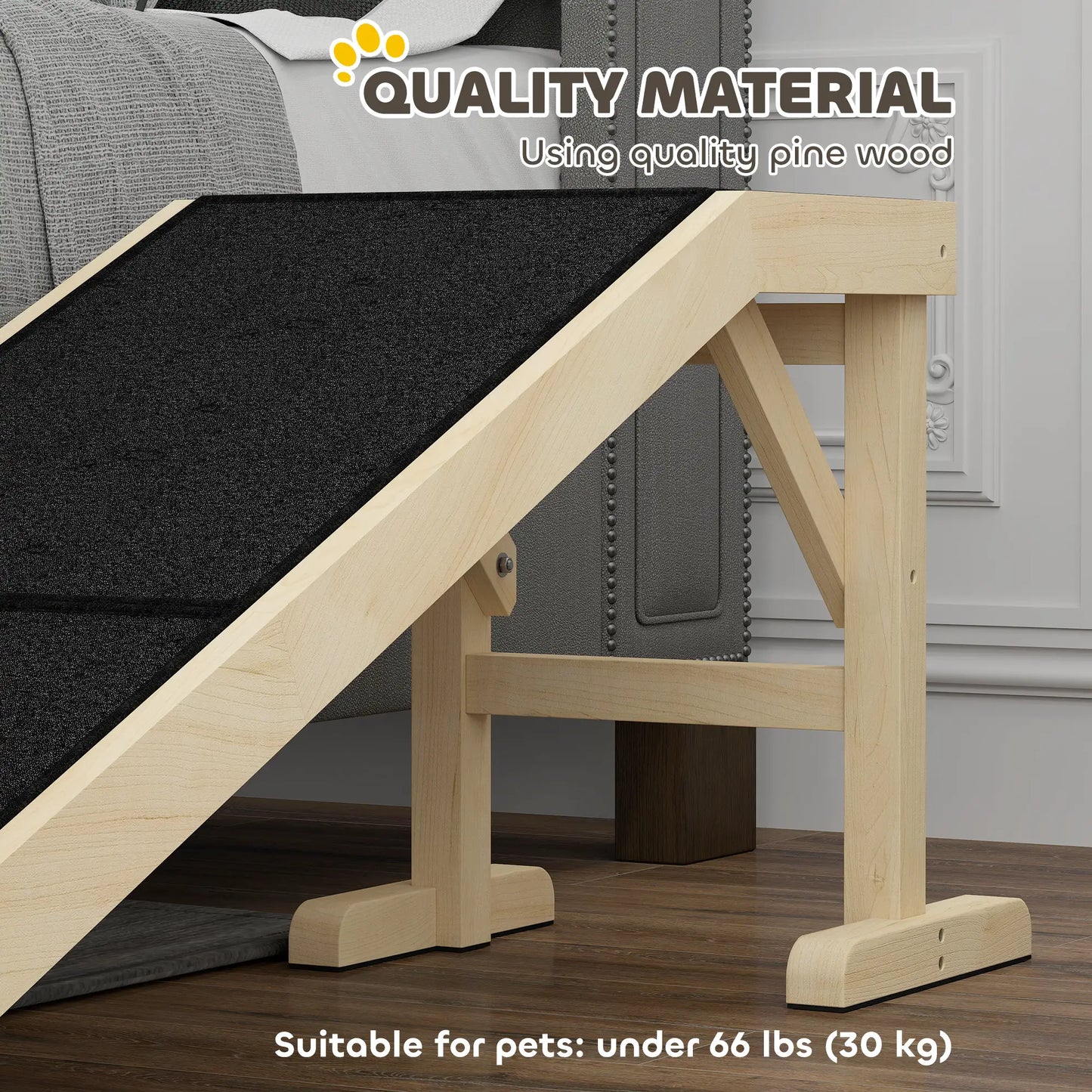 Pet Ramp Bed Steps for Dogs Cats, Non-Slip Carpet Top, 59"L x 16"W x 20"H, Natural Wood Dog Stairs at Gallery Canada