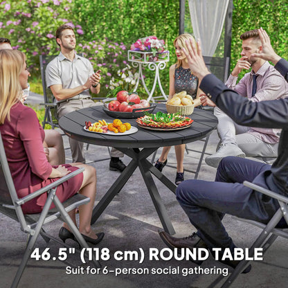 46.5" Round Outdoor Dining Table For 6, Slatted Top, Black Patio Dining Tables at Gallery Canada