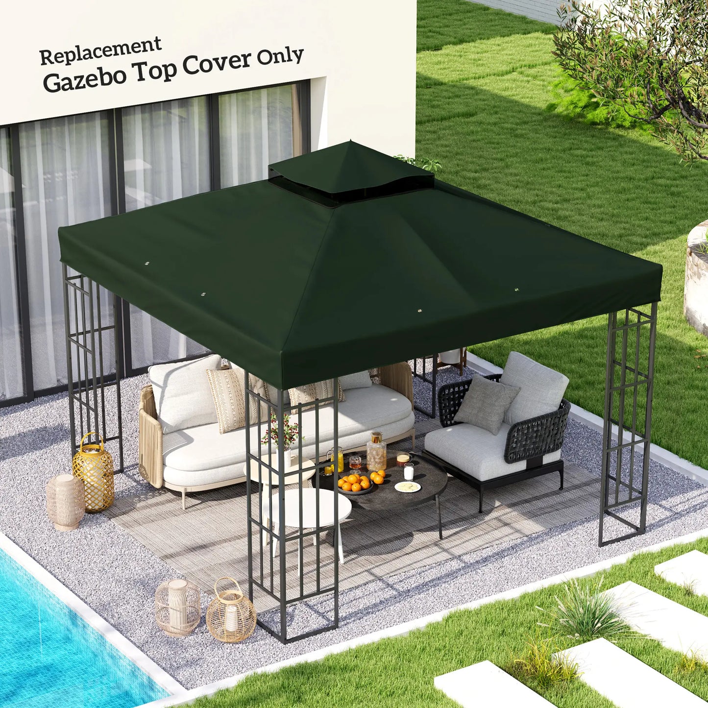 10' x 10' Gazebo Canopy Replacement Cover, UPF30+, Top Cover Only, Green Gazebo Canopy Replacement at Gallery Canada