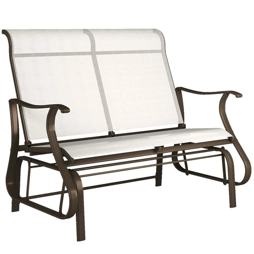 Double Gliding Chair, Patio Glider, Outdoor Mesh Seat, Steel Frame, Cream White