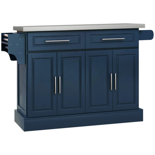 Rolling Kitchen Island with Storage, Stainless Steel Top, Blue