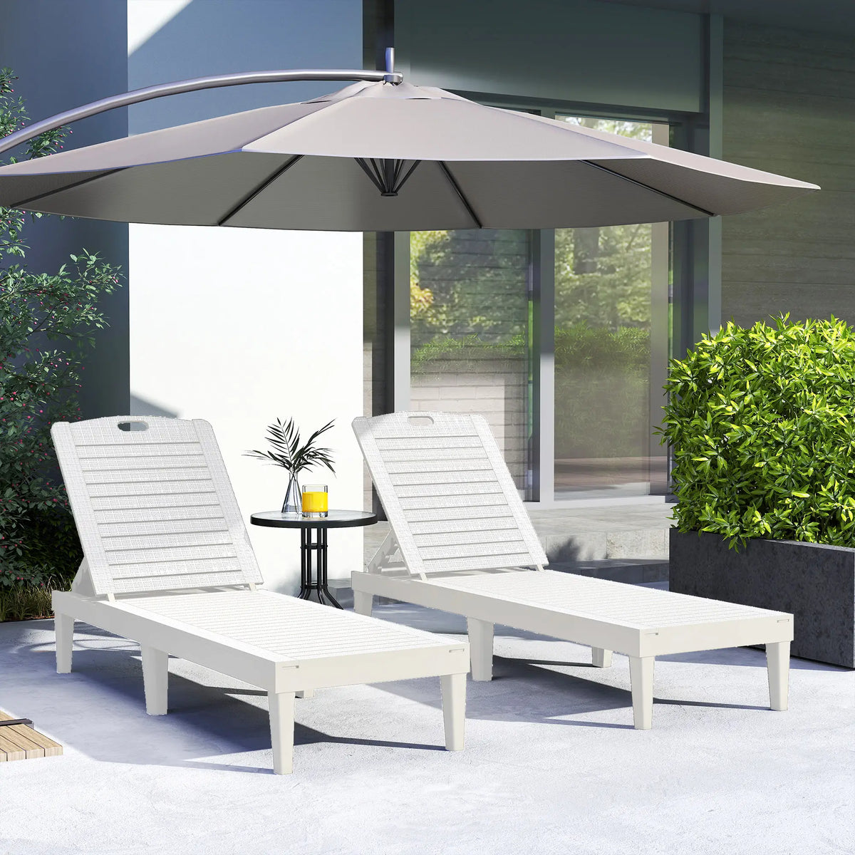 Waterproof Resin Lounge Chairs, Set of 2, 4-Position Adjustable Backrest, White Lounger Chairs at Gallery Canada