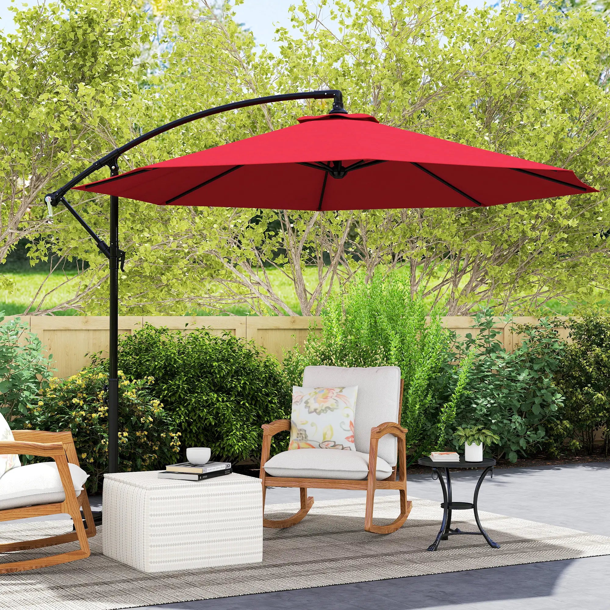 9.7ft Offset Patio Umbrella, Crank Handle, 8 Ribs, Cross Base, Wine Red Offset Cantilever Umbrellas at Gallery Canada