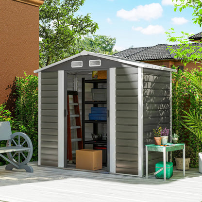 7' x 4' Metal Garden Shed, Lockable Doors, Dark Grey Sheds at Gallery Canada