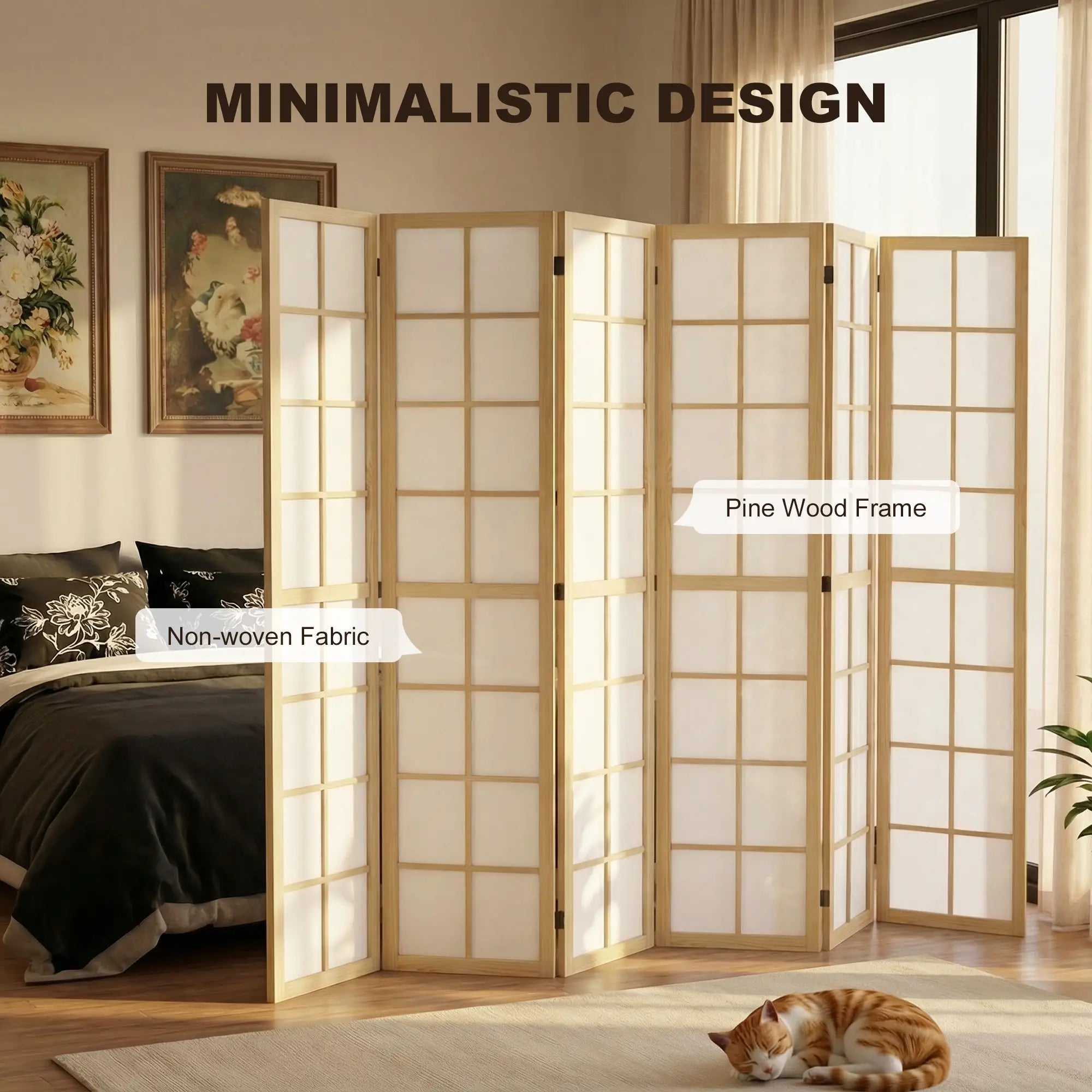 6 Panel Room Divider, 5.6 ft, Natural Wood, Folding Wall Partition Room Dividers at Gallery Canada