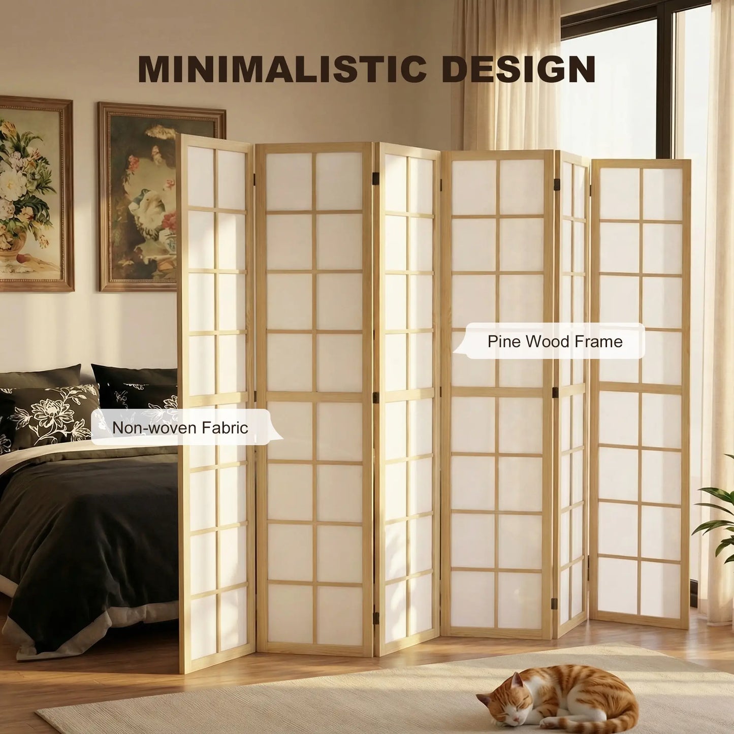 6 Panel Room Divider, 5.6 ft, Natural Wood, Folding Wall Partition Room Dividers at Gallery Canada