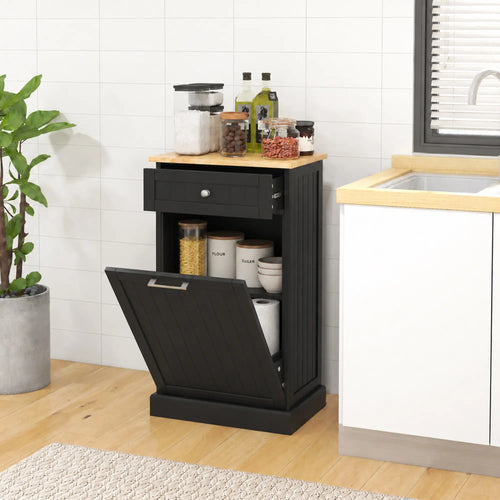 Kitchen Tilt Out Trash Bin Cabinet, Free Standing, Black