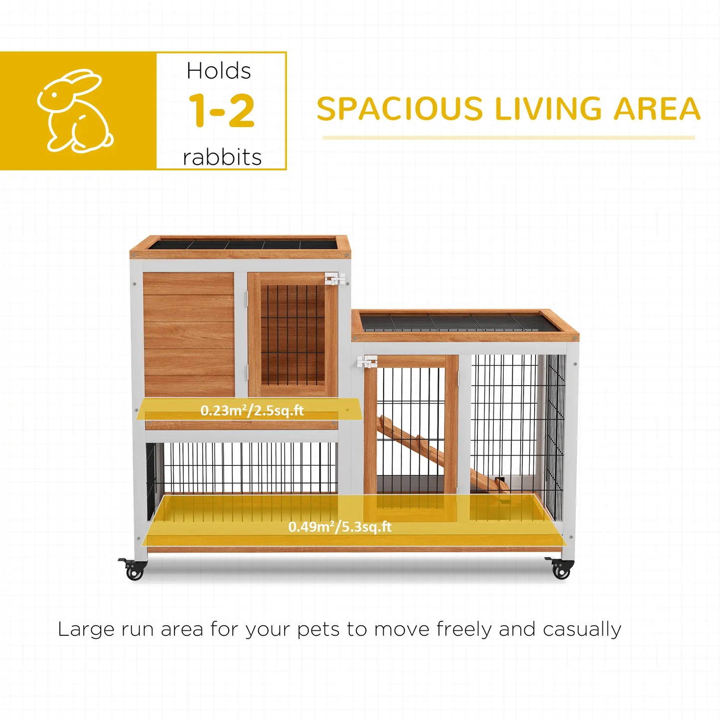Wooden Rabbit Hutch, Indoor Bunny Cage with Wheels, Pull Out Trays, Yellow Rabbit Hutch at Gallery Canada